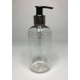 250ml Clear PET Round Boston Bottle with Chrome & Black Lotion Pump