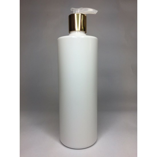500ml White Cylinder Bottle with Shiny Gold/Natural  Pump