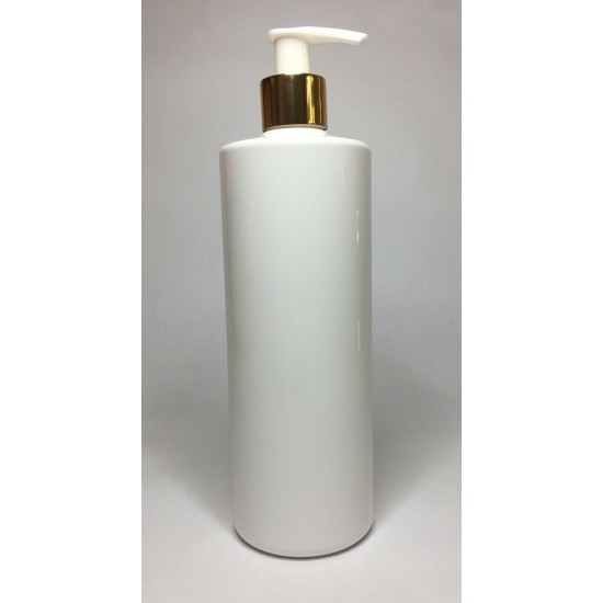 250ml White Cylinder with Shiny Gold/White Pump
