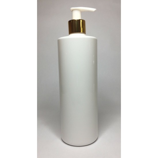 500ml White Cylinder Bottle with Shiny Gold/WhitePump