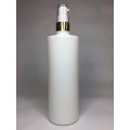 500ml White Cylinder Bottle with Shiny Gold Cream Pump