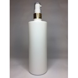 500ml White Cylinder Bottle with Shiny Gold Cream Pump