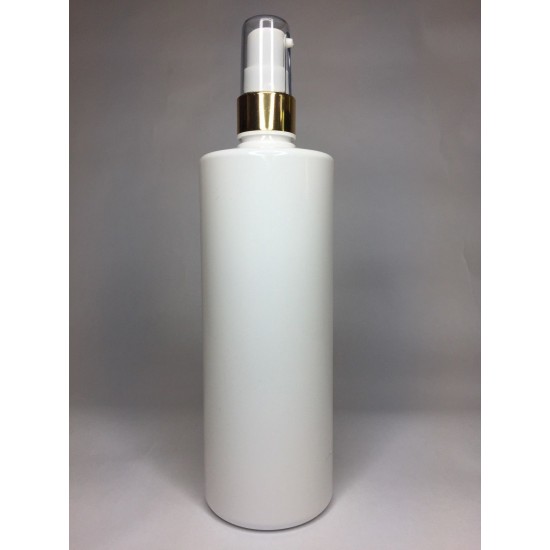 500ml White Cylinder Bottle with Shiny Gold Cream Pump