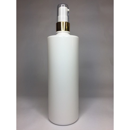 500ml White Cylinder Bottle with Shiny Gold Cream Pump 500ml White Cylinder Bottle with Shiny Gold Cream Pump