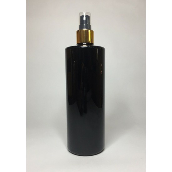 500ml Black PET Cylinder Bottle with Gold Atomiser Spray
