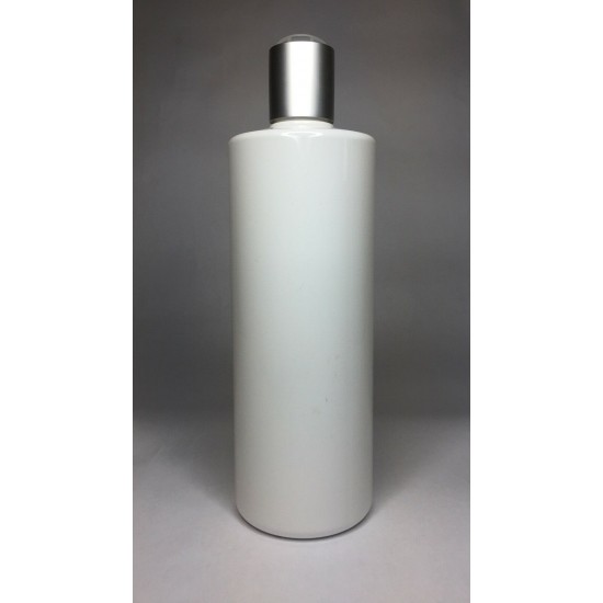 250ml White Cylinder Bottle with Matt Silver Disc Top