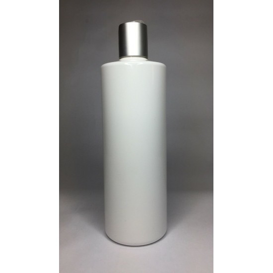 250ml White Cylinder Bottle with Matt Silver Disc Top