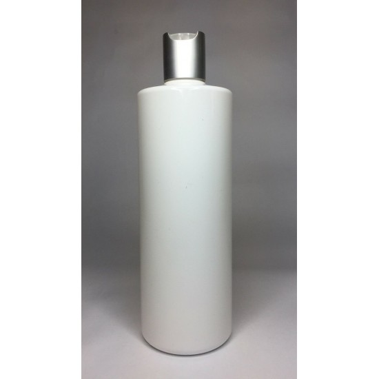 250ml White Cylinder Bottle with Matt Silver Disc Top