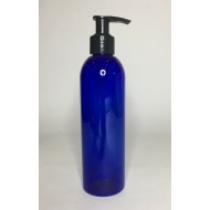 250ml Blue PET Boston Bottle with Black Lotion Pump