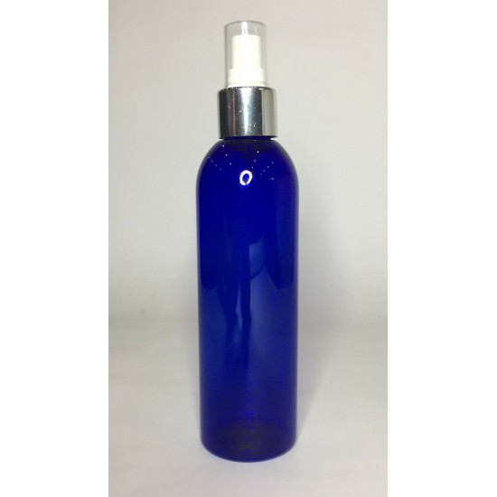 250ml Blue PET Boston Bottle with Chrome Atomiser 