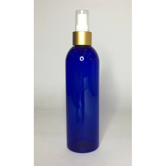 500ml Blue PET Boston Bottle with Matt Gold Atomiser 