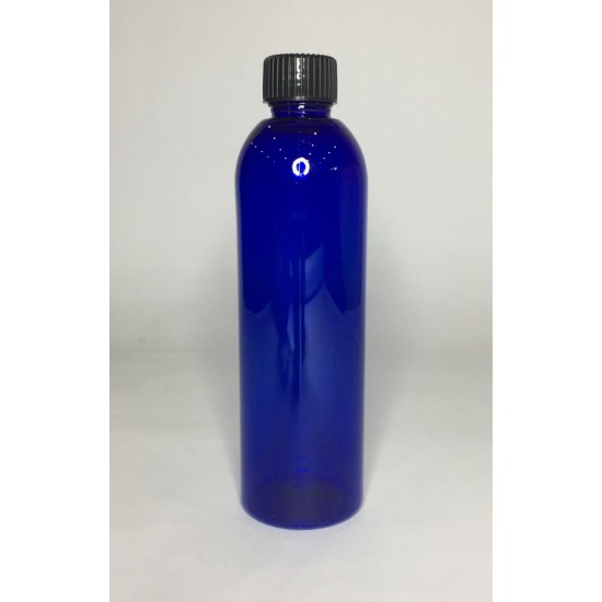 500ml Blue PET Boston Bottle with Ribbed Black Cap