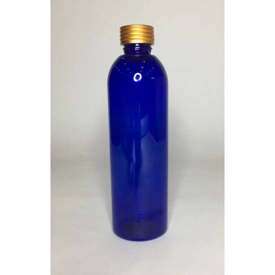 500ml Blue PET Boston Bottle with Ribbed Gold Cap 500ml Blue PET Boston Bottle with Ribbed Gold Cap