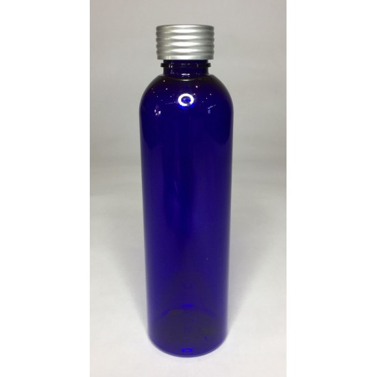 500ml Blue PET Boston Bottle with Ribbed Matt Silver Cap