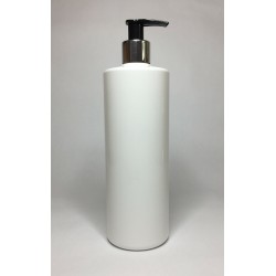 250ml White Cylinder Bottle with Chrome & Black Lotion Pump