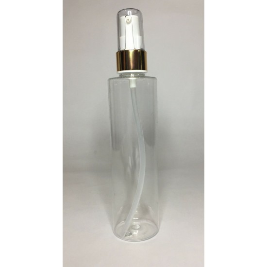 250ml Clear PET Cylindrical Bottles With Matt Gold Serum Pump