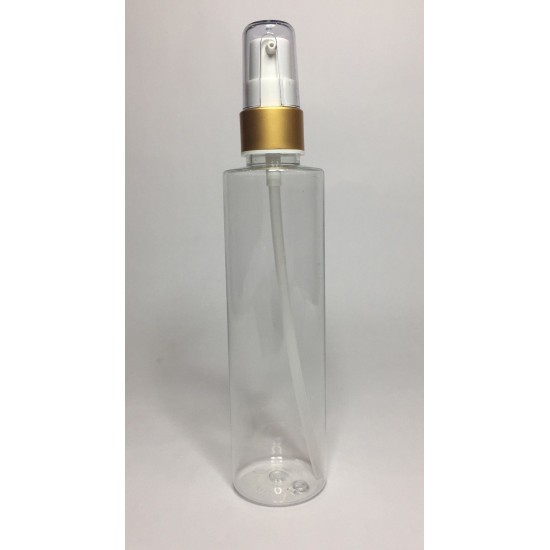 250ml Clear PET Cylindrical Bottles With Matt Gold Serum Pump