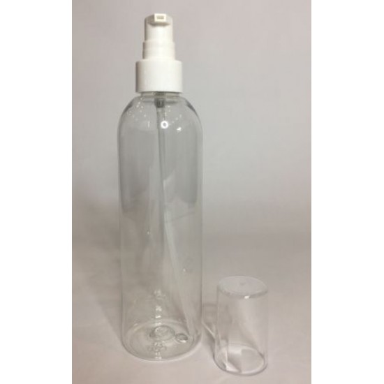 250ml Clear PET Tall Boston Bottles With White Serum Pump