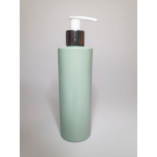 500ml Sage Green Cylindrical PET Plastic Bottles With Shiny Silver/White Lotion Pump
