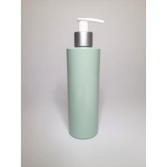 250ml Sage Green Cylindrical PET  Bottles With Matt Silver/White Lotion Pump