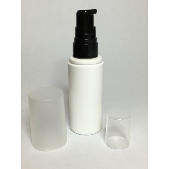 50ml White Cylinder Overcap Bottle With Black Cream Pump 50ml White Cylinder Overcap Bottle With Black Cream Pump