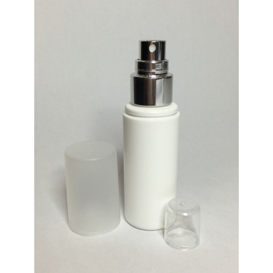 50ml White HDPE Cylinder Overcap with Chrome Atomiser 50ml White HDPE Cylinder Overcap with Chrome Atomiser