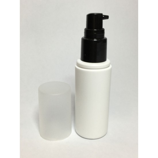 100ml White HDPE Cylinder Overcap With Black Serum Pump