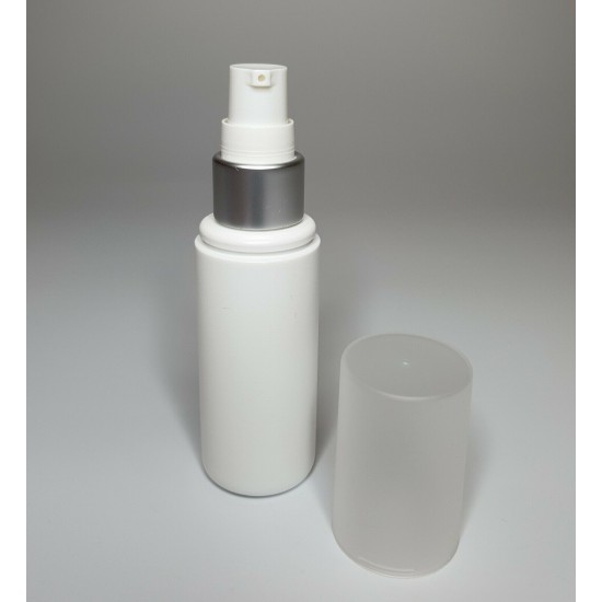 50ml White HDPE Cylinder Overcap With Chrome & White Pump